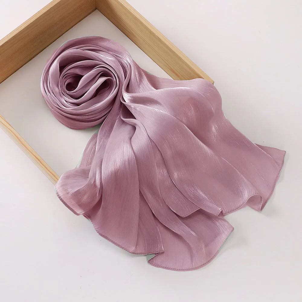 Shimmershawl Silk Hijab Scarf Breathable Cool Island Satin Medine Silk Veil Muslim Hijab Shiny Silk Shawl Women's Scarves Tippet